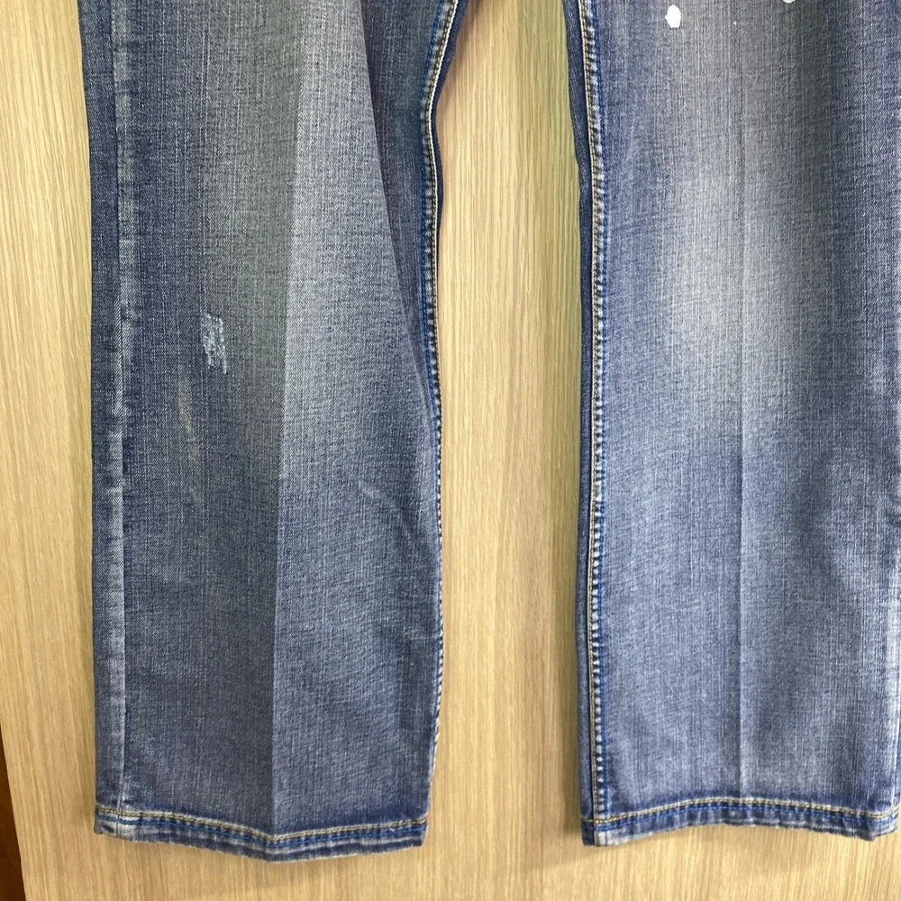 Pepe Jeans‎ Mens 36 Straight Leg Blue Paint Splatter Barbed Wire Graphic Denim